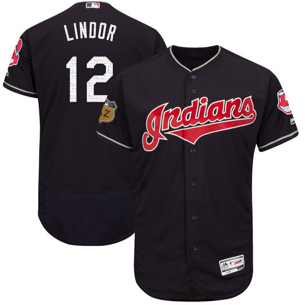 2017 MLB Cleveland Indians #12 Lindor Blue Jerseys->->MLB Jersey